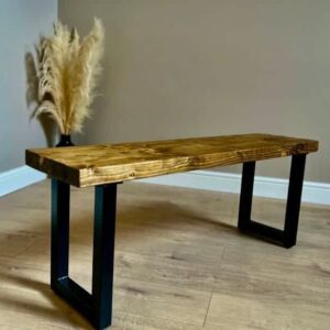 Wooden Bench With Square Frame Metal Legs