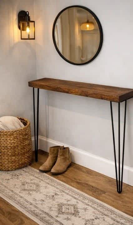 Rustic Solid Wooden Narrow Hallway Entrance Shelf - Image 2