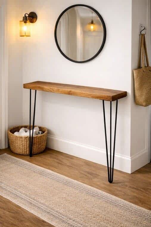 Rustic Solid Wooden Narrow Hallway Entrance Shelf - Image 3