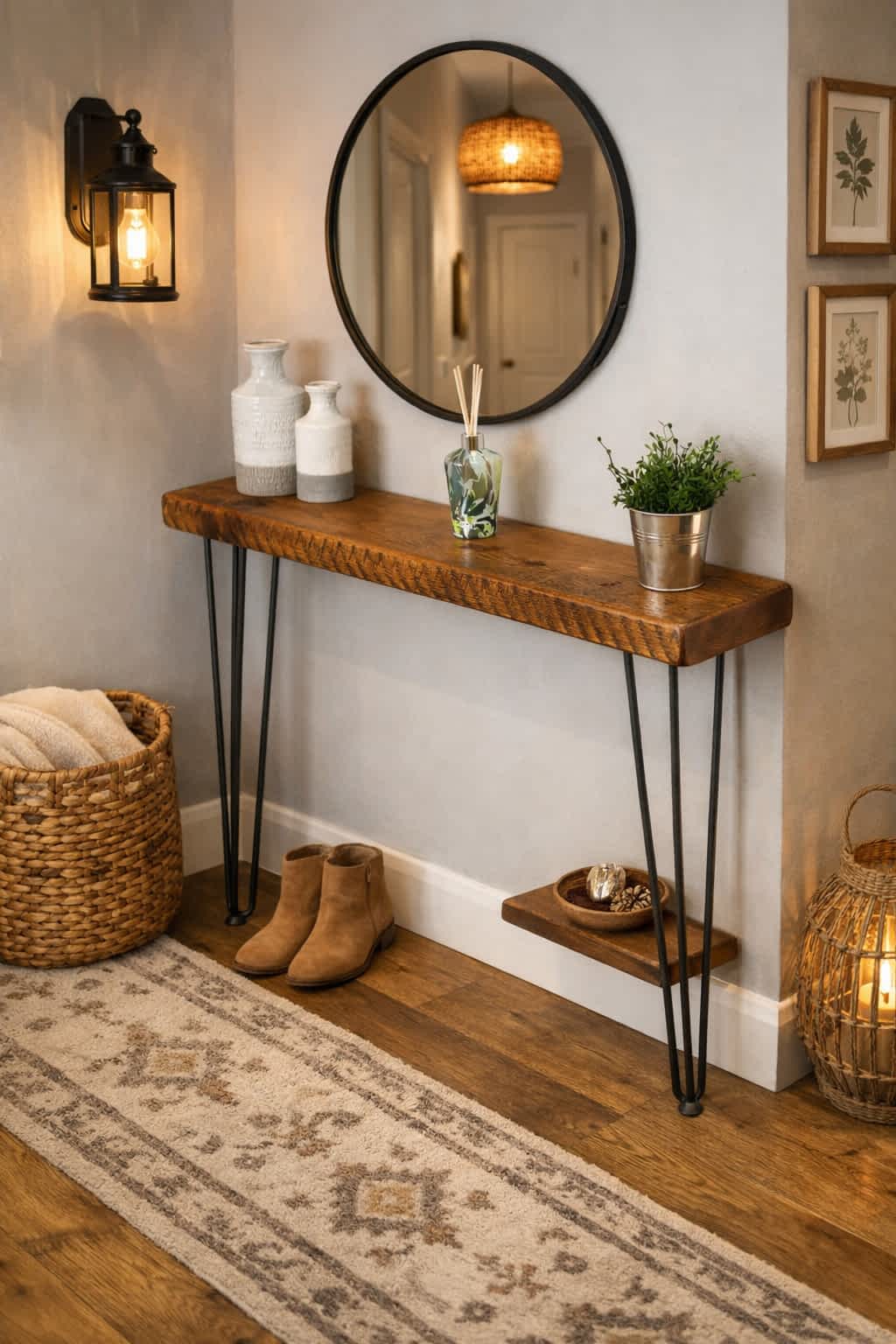 Rustic Solid Wooden Narrow Hallway Entrance Shelf - Image 4
