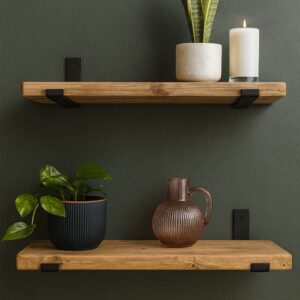 Rustic Wooden Shelves with Metal up Brackets