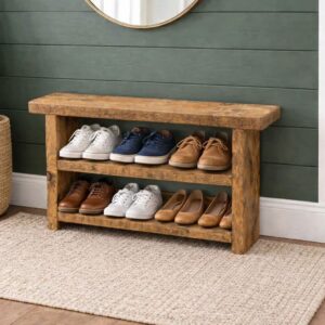 Rustic Solid Wooden Shoe Rack