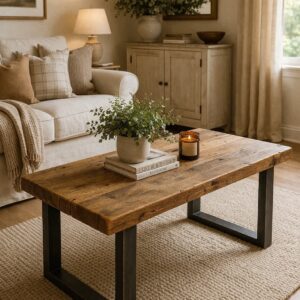 Rustic Wooden Coffee Table with Metal Square Legs