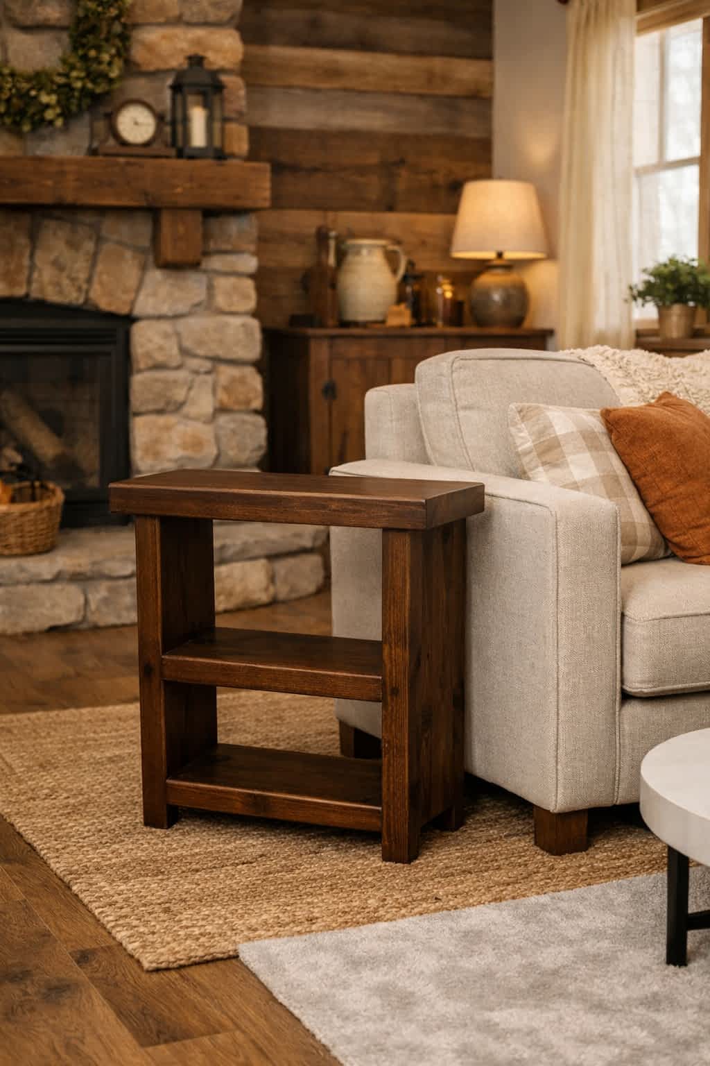 Rustic Solid Wooden Wooden Side Table - Image 3