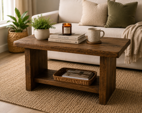 Rustic Solid Wooden Coffee Table Solid wooden coffee table with shelve